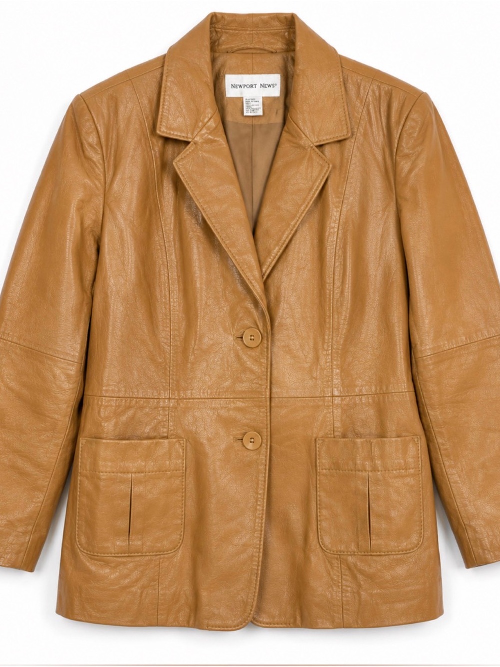 Newport News Genuine Leather Blazer Tan Jacket Vintage Y2K Career Size 18